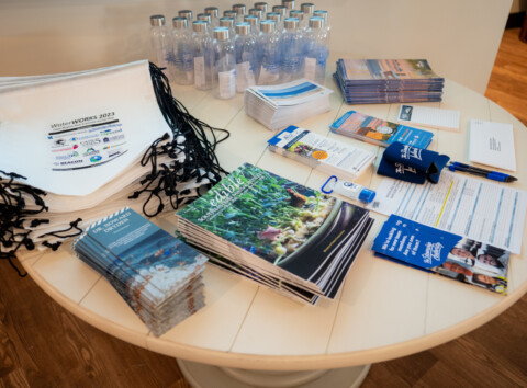 sponsor merch on a table