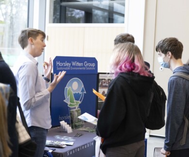 Horsley Witten Group employee speaks to students at WaterWORKS career day, March 2023