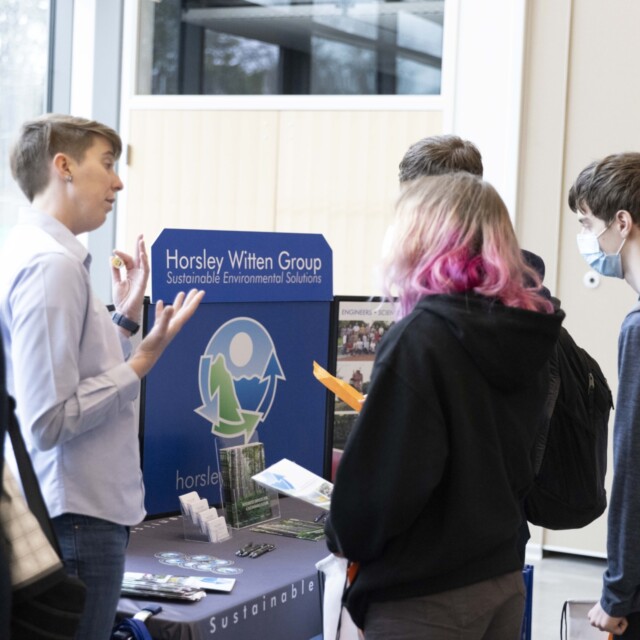 Horsley Witten Group employee speaks to students at WaterWORKS career day, March 2023