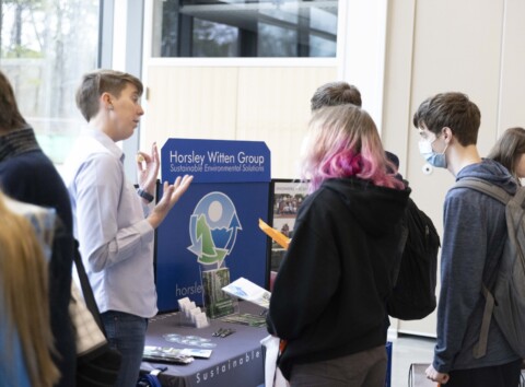 Horsley Witten Group employee speaks to students at WaterWORKS career day, March 2023