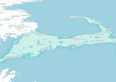 Map of Cape Cod highlighted area in green.